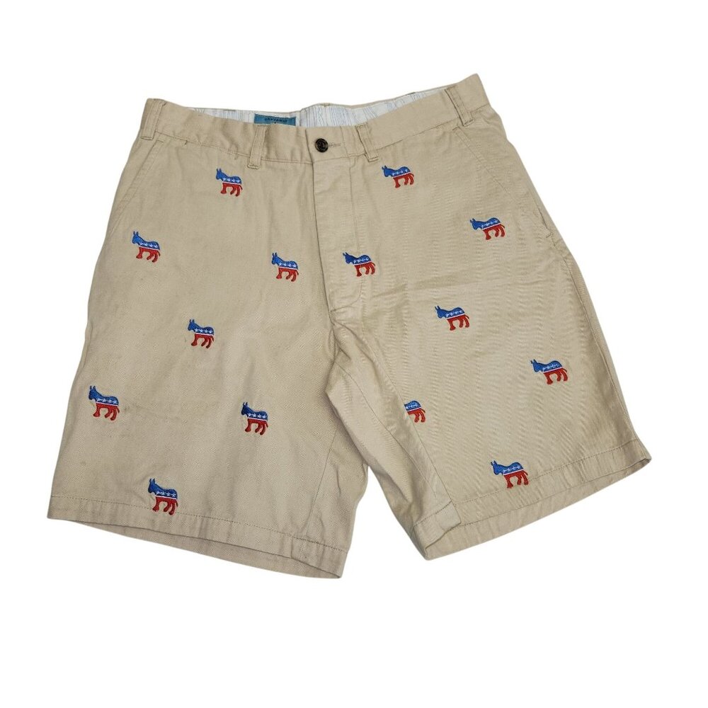 Castaway Nantucket Island Mens 32 Embroidered Donkey Shorts Beige Democratic
